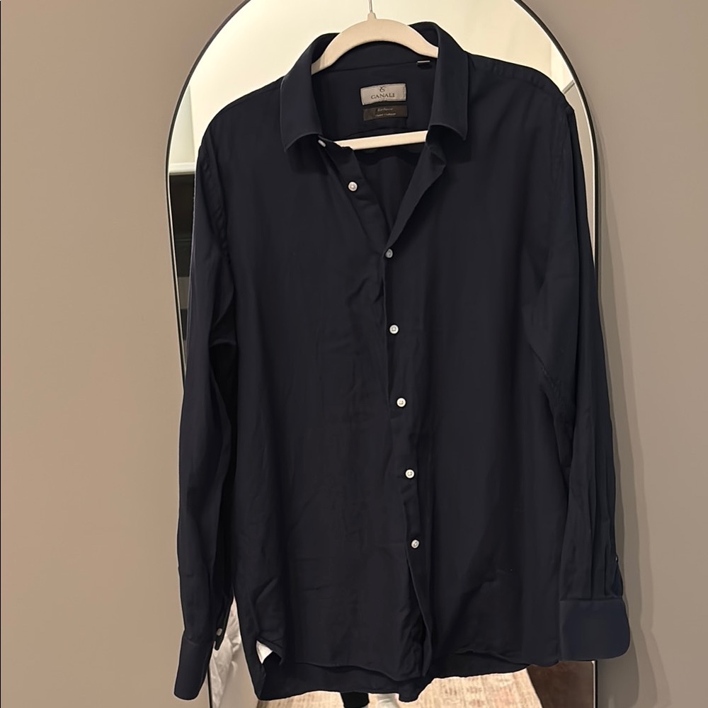 Canali men’s navy blue button down. Cotton/cashmere